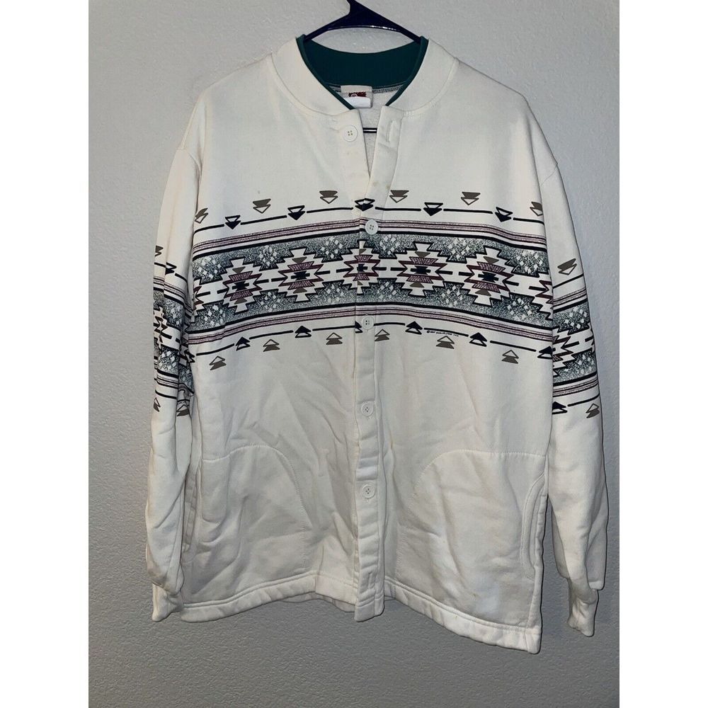 VTG 90s Art Unlimited Lighthouse Oregon Button‎ Down Sweater Mens XL